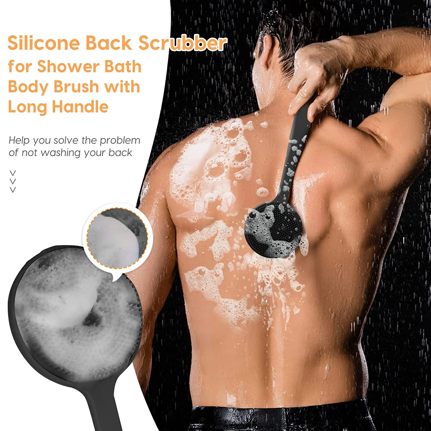 Silicone Back Scrubber for Shower, Bath Body Brush with Long Handle,Double Sided Shower Brush for Shower Exfoliating and Massage 4