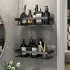 Punch-free Bathroom Shelf Shelves Wall Mounted Shampoo Storage Rack For Kitchen Holder Square Aluminum Bath Organizer Accessorie 2
