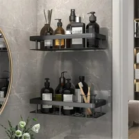 Punch-free Bathroom Shelf Shelves Wall Mounted Shampoo Storage Rack For Kitchen Holder Square Aluminum Bath Organizer Accessorie 2