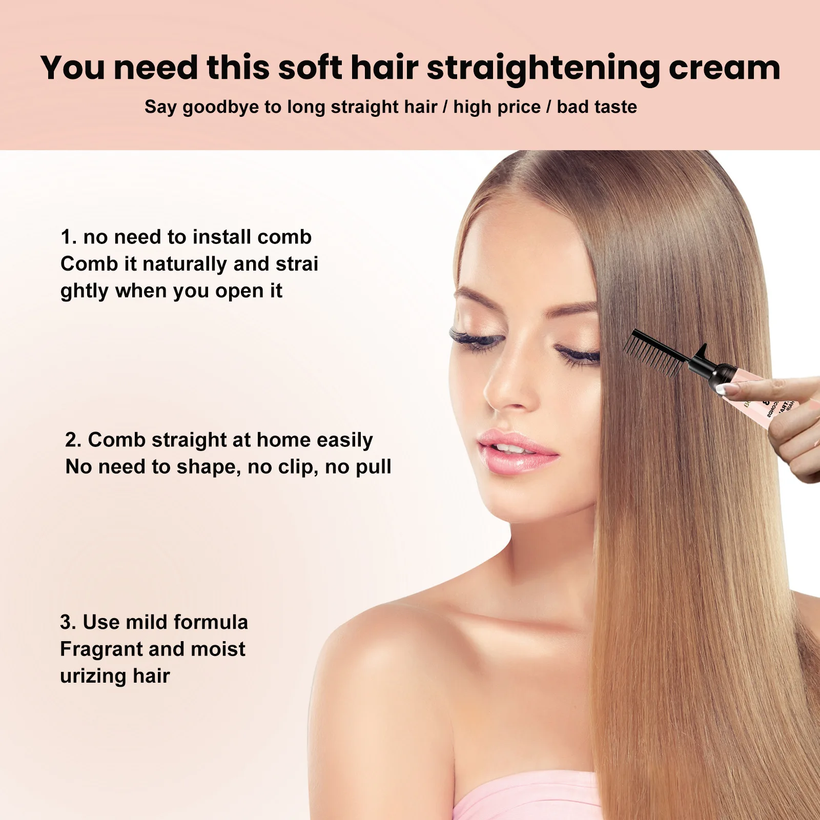 Straightening Hair Cream Smoothing Treatment Styling Comb Repair Damage Improve Curly Reduce Frizzy Hair Care