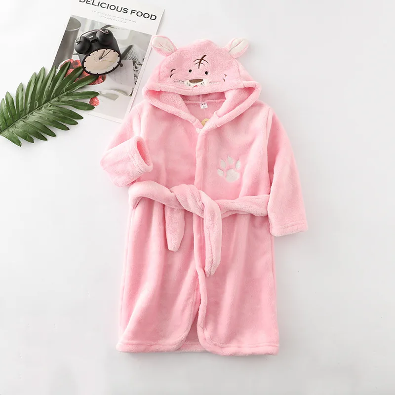 Long Sleeve Hooded Children's Bathrobe Cartoon Tiger Kids Robe Lovely Animal Boys Bath Robe Spring Autumn Girls Bathrobe