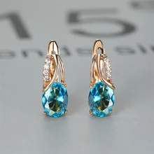 

Aqua Blue Zircon Oval Stone Earrings Multicolor Crystal Hoop Earrings Rose Gold Color Engagement Earrings For Women Boho Jewelry