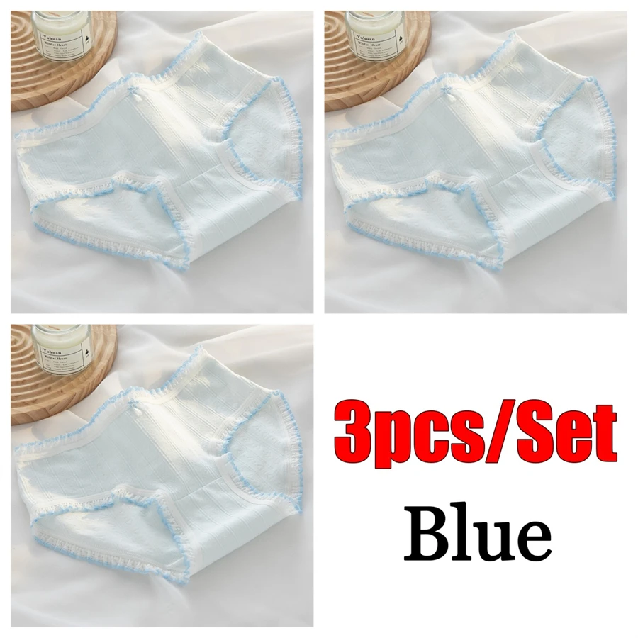 3Pcs/Set Candy Color Underwear Womens Comfortable High-quality Cotton Panties Mid-waist Breathable Underpanties Cute Briefs