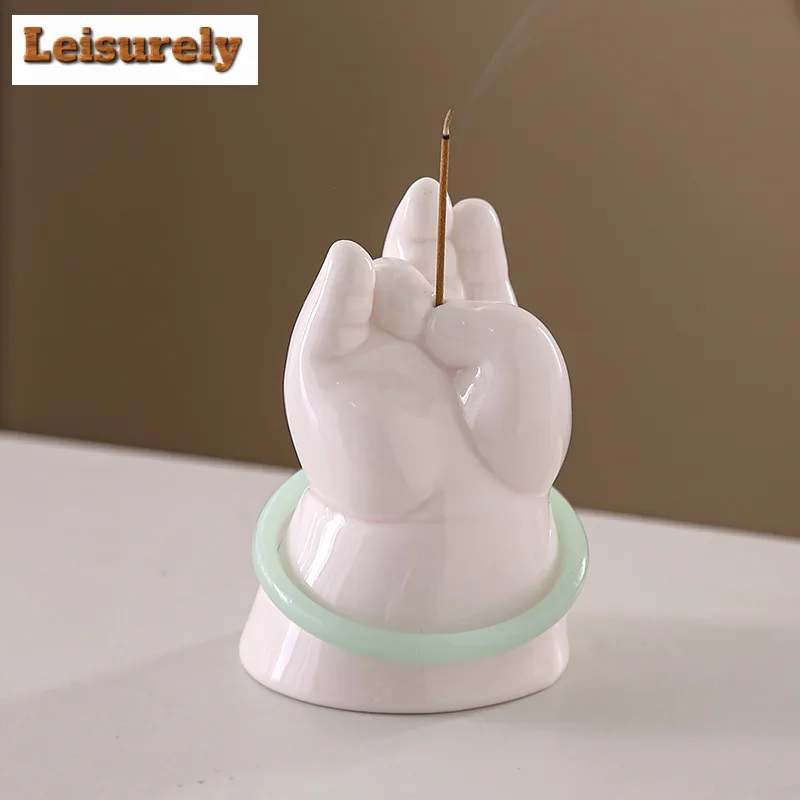 White Porcelain Buddha Hand Incense Holder Luxury Diffuser Incense Burners Meditation Smell Distributor Censer Yoga Ornaments