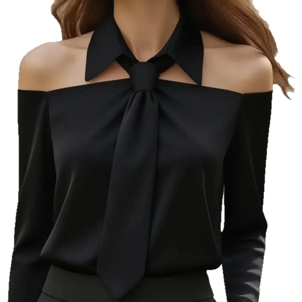 Women Long Sleeve Business Blouse Solid Color Workwear Shirt