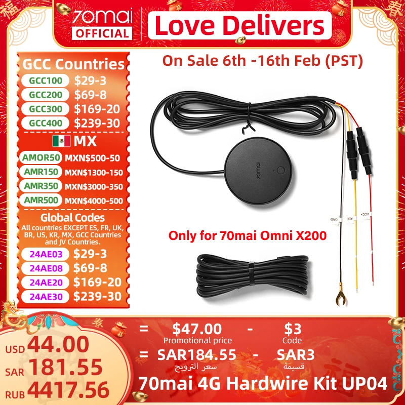 70Mai 4G Hardwire Kit Up04 Per 70Mai A810 Omni X200 4G Modulo Up04 Live Streaming 4G Cavo Di Parcheggio Per 70Mai A810 X200 Car Dvr