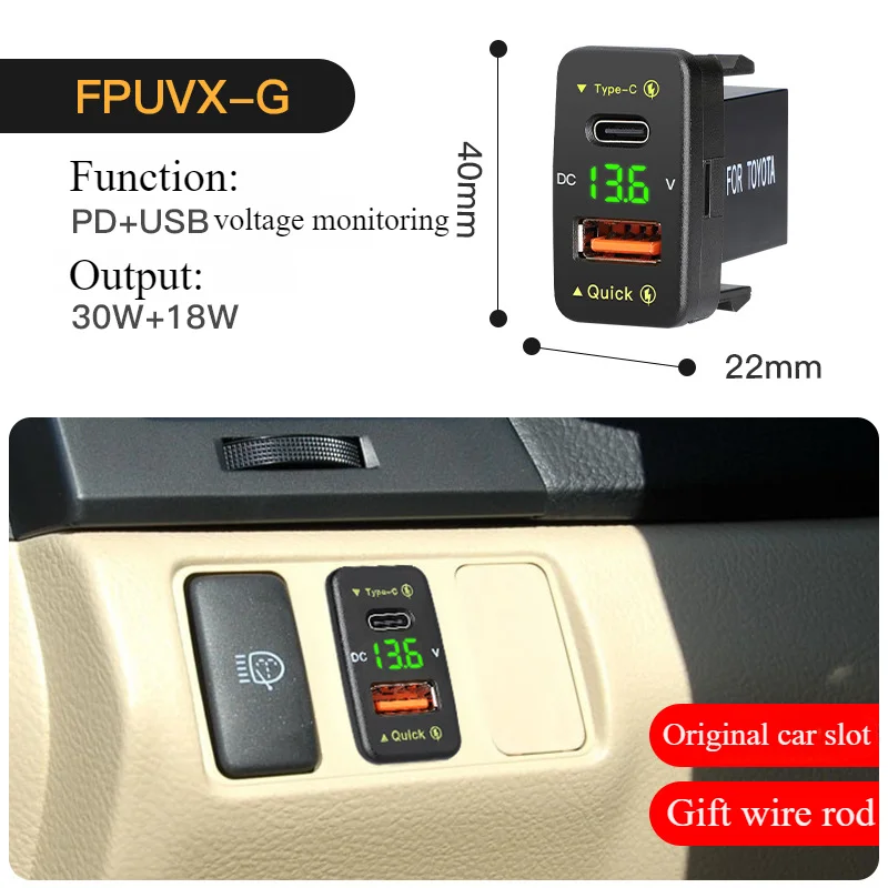 36W USB Type-C PD Port Car Charger with Fast Charge and Voltmeter