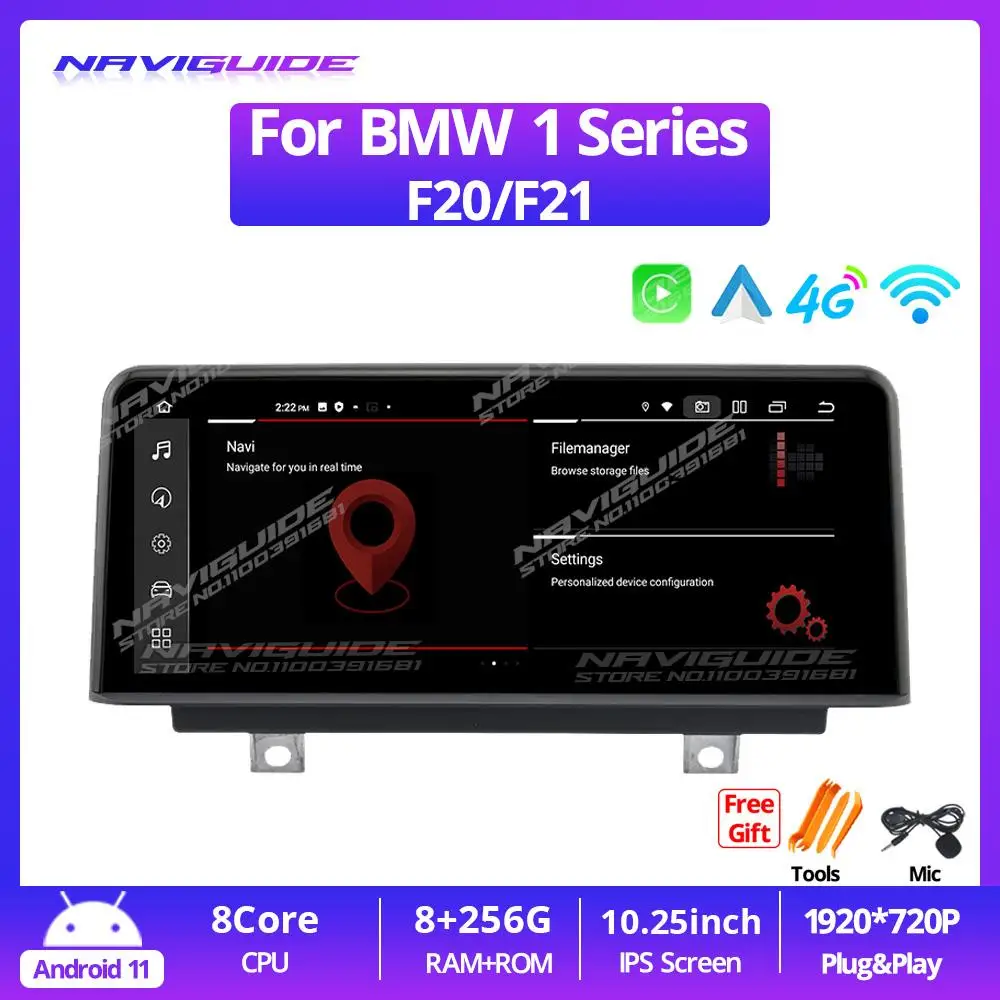 

NAVIGUIDE 10.25'' Android 11 Car Radio 8+256G For BMW 1 Series F20 F21 2011-2016 CIC System with Carplay Screen 1920*720P Player