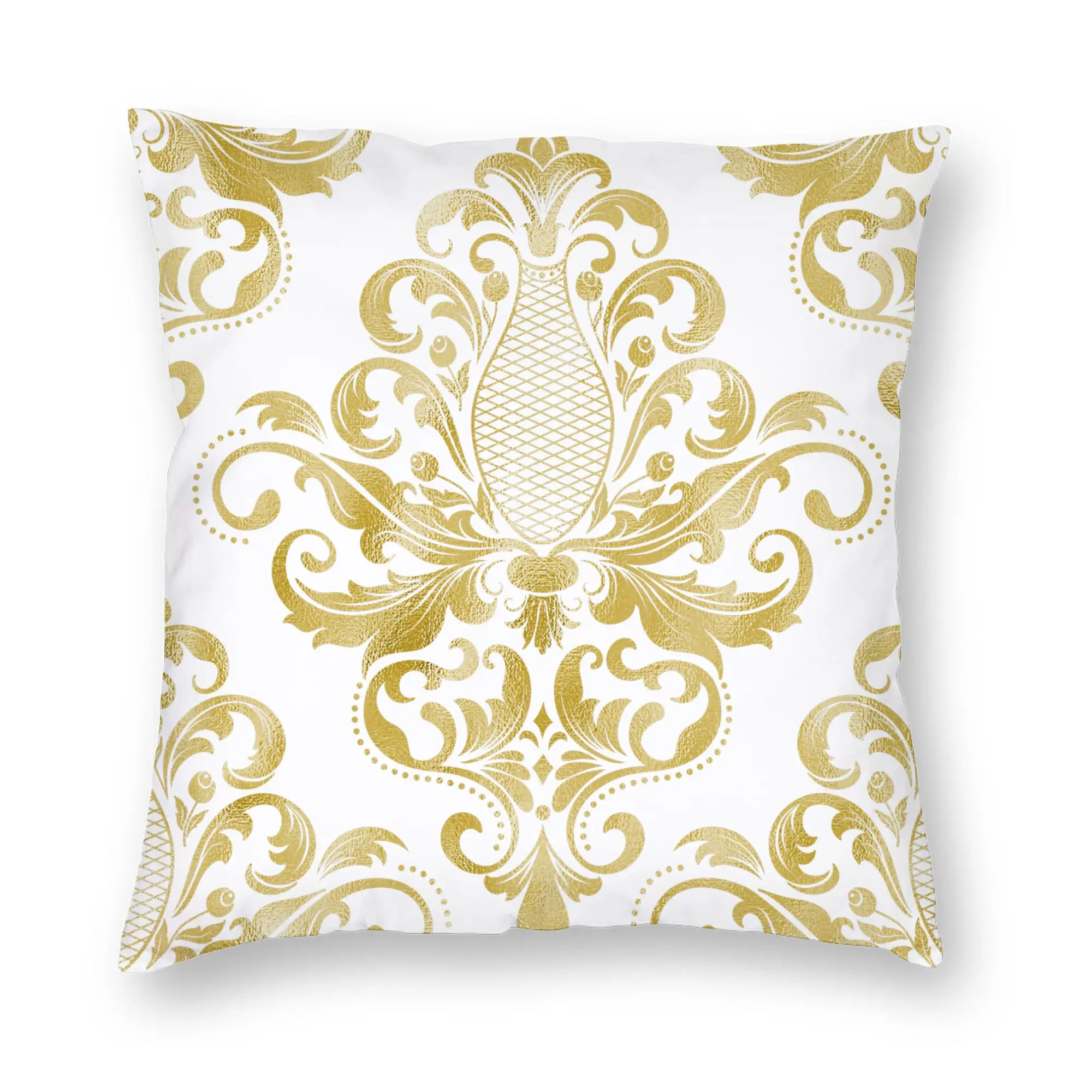 Elegant Baroque Gold Medallion Decorative Pillowcase - Luxurious Soft Fabric Cushion Cover