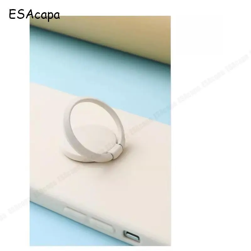 Silicone Back Cover with Finger Ring Stand and Camera Lens Protection – Solid Color Soft Phone Case