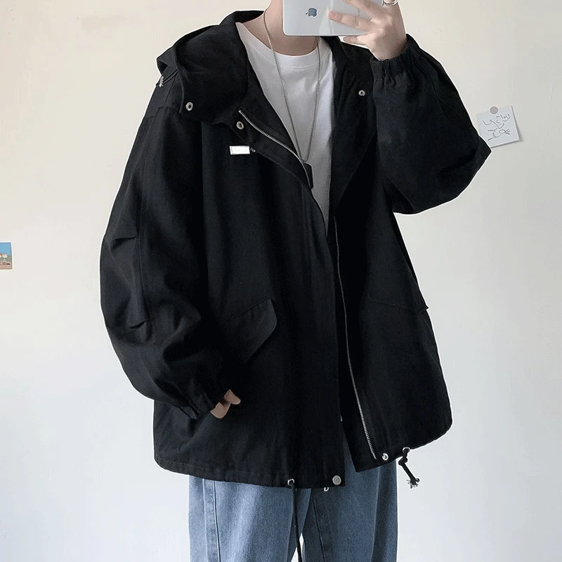 

Куртка мужская с капюшоном, свободная повседневная верхняя одежда на молнии, в стиле оверсайз, в стиле ретро, универсальная уличная одежда для подростков, в стиле Харадзюку, весна-осень