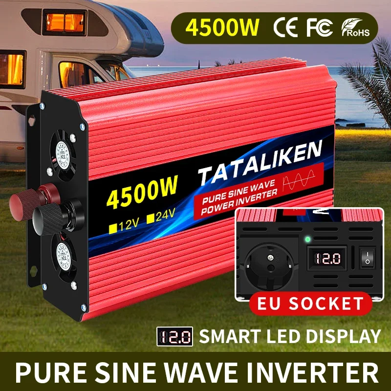 Inversor de Onda Senoidal Pura Conversor de Carregador Adaptador eu Soquete 1600w8000w dc 12v 24v a ac 220v 50hz