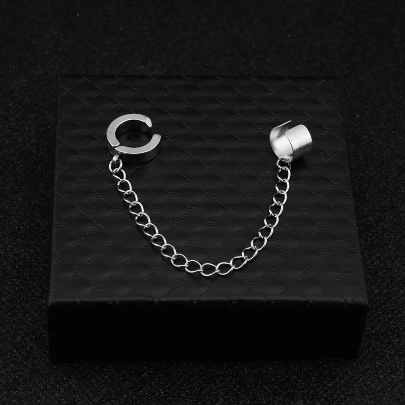 1Pc Titanium Steel Ear Cuff Clip Dangle Drop Chain Earrings for Men Women