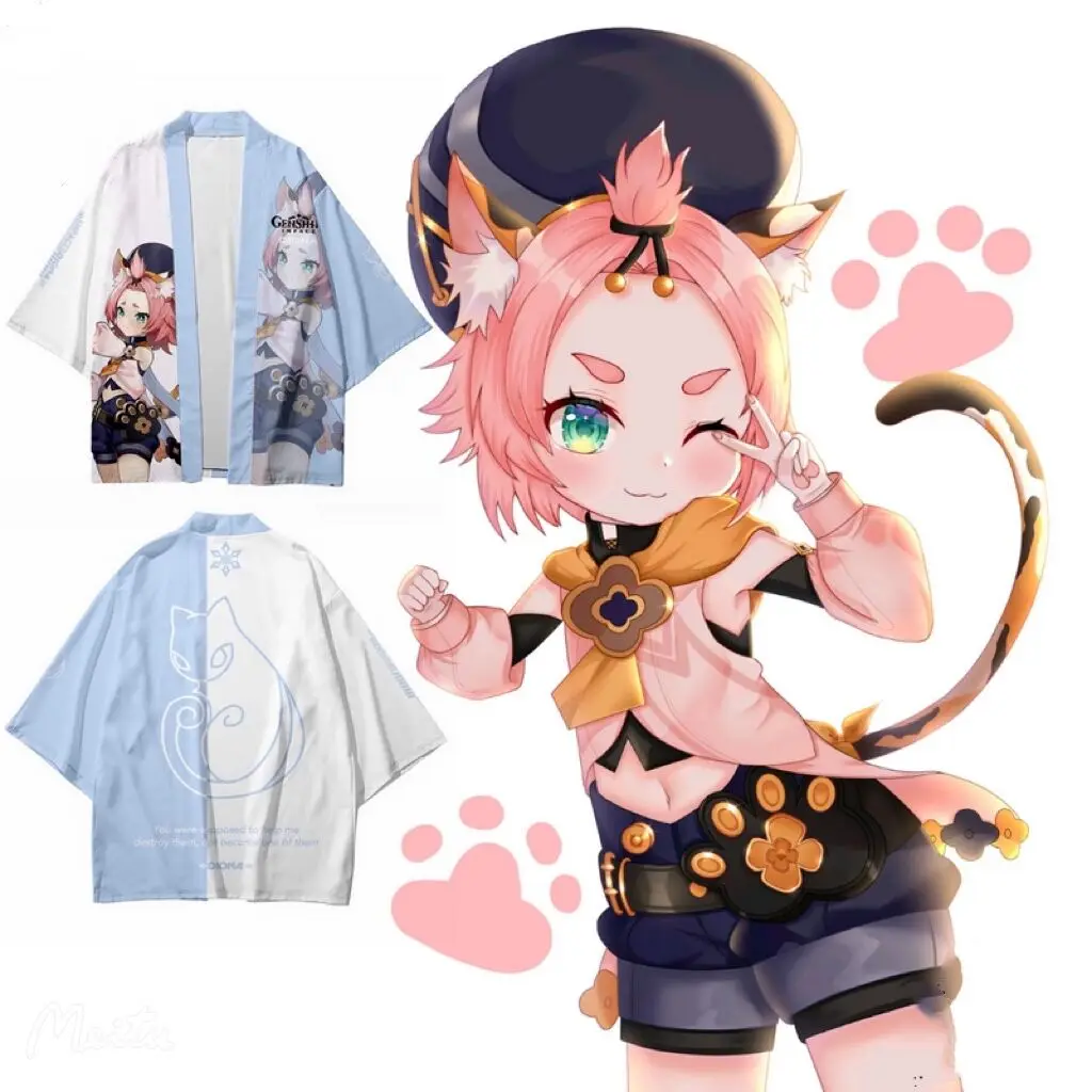 Genshin Impact Diona K&auml;tzlein 3D Print Japanese Kimono Haori Yukata Cosplay Fashion Summer Casual Cool Short Sleeve Streetwear