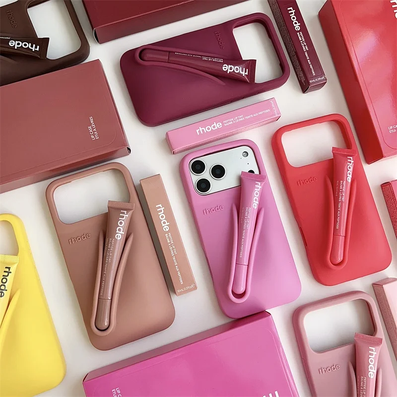 Chic Lipstick Holder Phone Case with Stylish Silicone Soft Cover