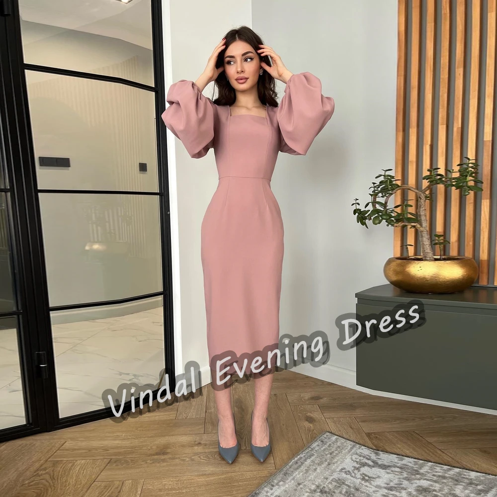 

Vindal Evening Dress Square Neckline Knee Length Mermaid Built-in Bra Elegant Crepe Long Sleeves Saudi Arabia For Woman 2024