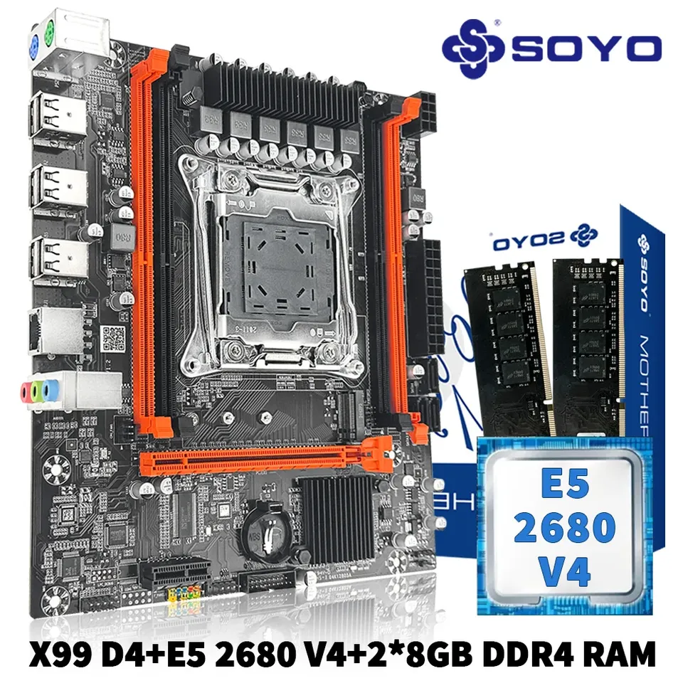 SOYO X99 Motherboard Set Kit With Intel LGA2011-3 Xeon E5 2680 V4 and DDR4 16GB (2*8GB) 2133MHz Dual Channel RAM M.2 NVME