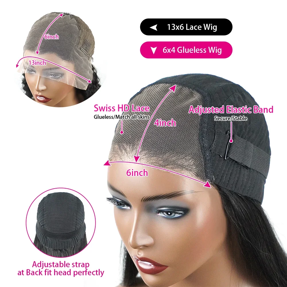 Human Hair Wig Ready to Wear Go Glueless Wig Straight 13x6 HD Lace Frontal Wig Human Hair Bob 6x4 Transparent HD Lace Front Closure