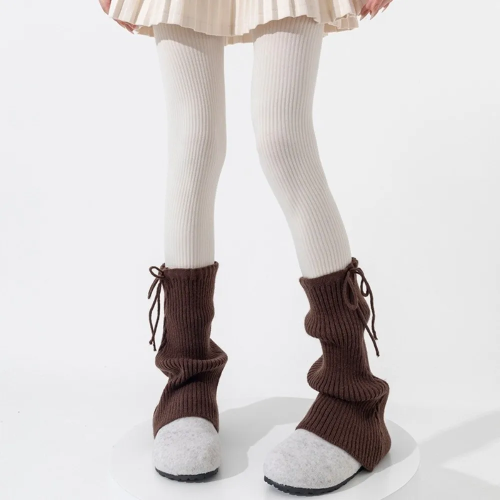 New Solid Color Leg Warmers Knitted Bow Harajuku Middle Tube Socks Thickened Boot Covers Autumn and Winter