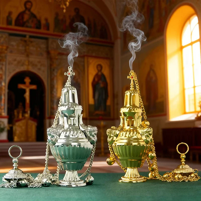 Neuer 2026 Orthodoxer Kirchenweihrauchbrenner Griechischer Hängender Weihrauchbrenner Gold- und Silberplattiert Religiöser Weihrauchbrenner mit Glocken Orthodoxer Weihrauchbrenner Geschenk – Detail 4