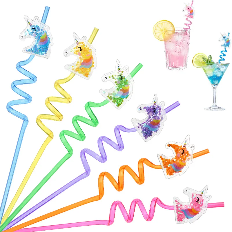 12 Stück Einhorn-Plastikstrohhalme für Kinder und Mädchen, Regenbogen-Geburtstagsparty-Dekoration, Gastgeschenke, wiederverwendbare Trinkhalme für Milch und Saft – Detail 6