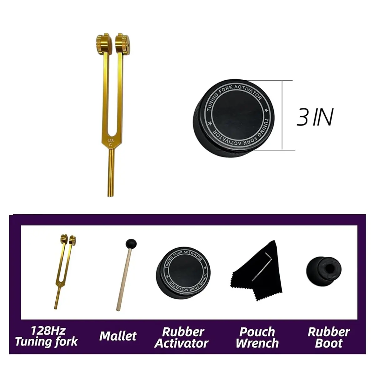 A50U 128Hz 튜닝 포크 악기(액티베이터 포함), 알루미늄 합금 공명 가중 튜닝 포크(힐링 사운드용) 골드+블랙