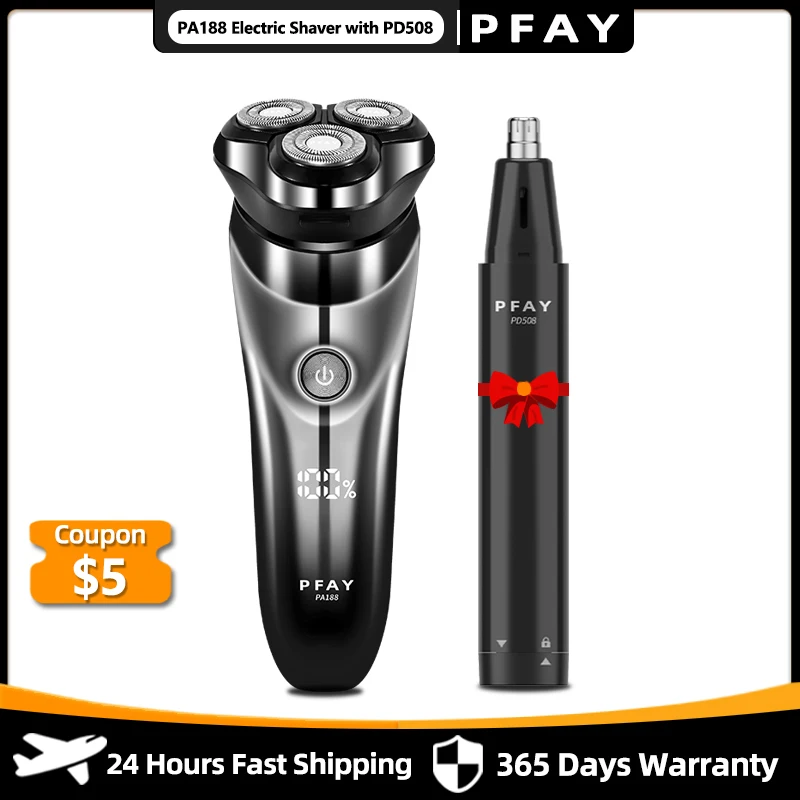 PFAY PA188-A1 IPX7 Waterproof Men's Electric Razor Electric Shaver For Men Wet & Dry Beard Shaving Machine with Nose Hair Timmer