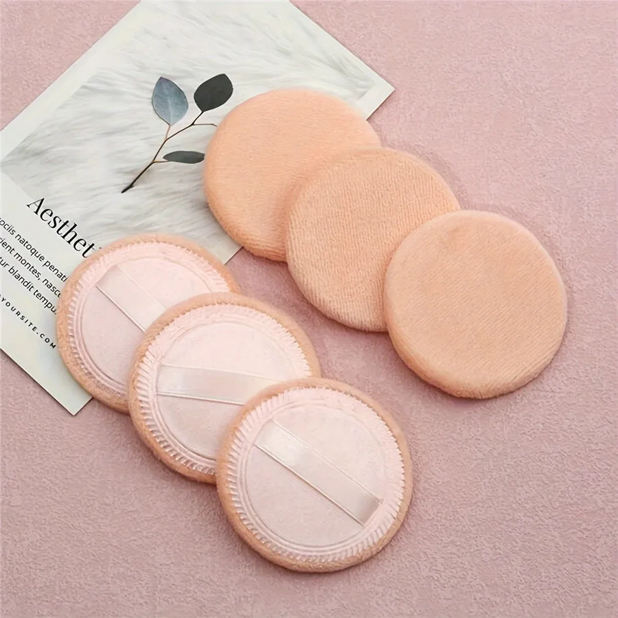 Set of six with ribbon, cotton round cotton pads for normal skin, suede puffs for loose powder and makeup setting