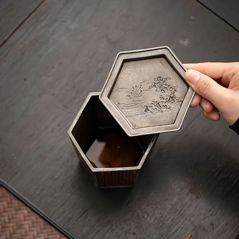 Bamboo Hexagonal Jianshui Retro Small Dry Soaking Kung Fu Tea Set Tea Residue Jar Water Bowl Water Washing Tea Ceremony