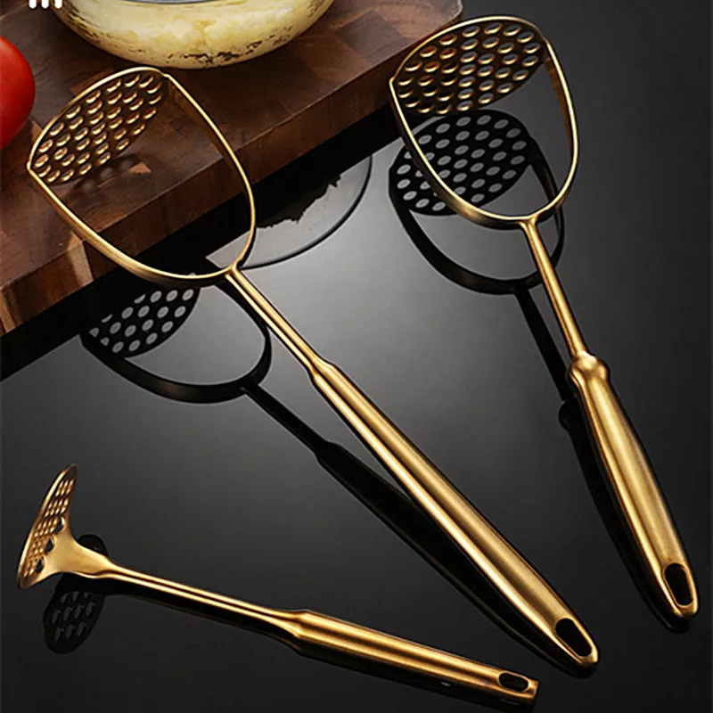 Gold Stainless Steel Potato Masher Manual Crusher Home Kitchen Gadgets potato masher