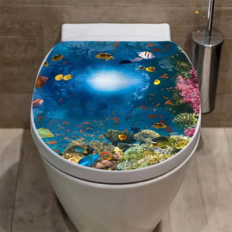 Cartoon 3D Sea World Toilet Sticker Bathroom Toilet Cover Bathtub Waterproof Durable Removable Home Decoration Vinyl Decals