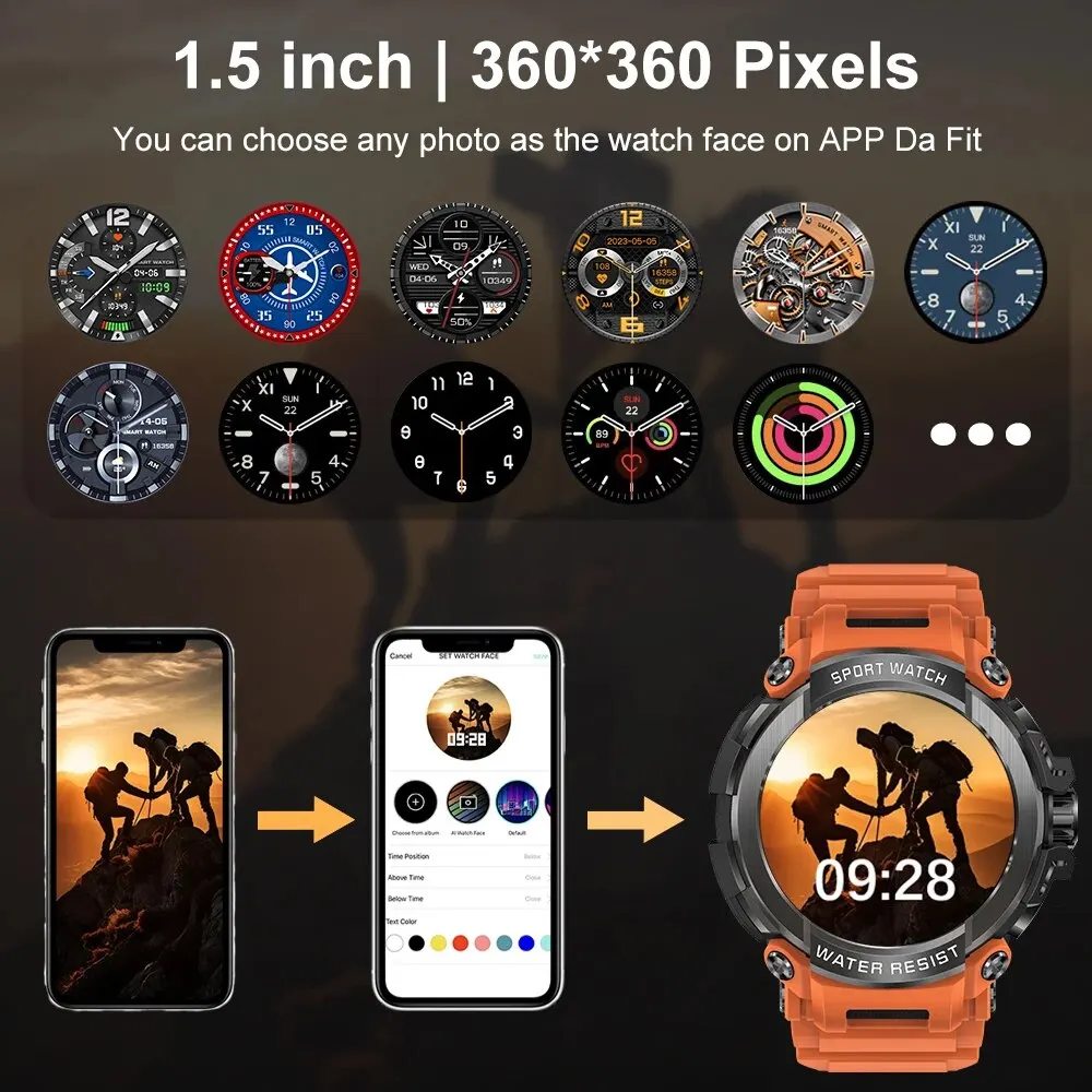 MELANDA-reloj inteligente T90 para hombre, accesorio de pulsera con llamadas, Bluetooth, GPS, seguimiento de actividad deportiva, Monitor de salud, compatible con Android e IOS, 1,5 mAh, 120 pulgadas