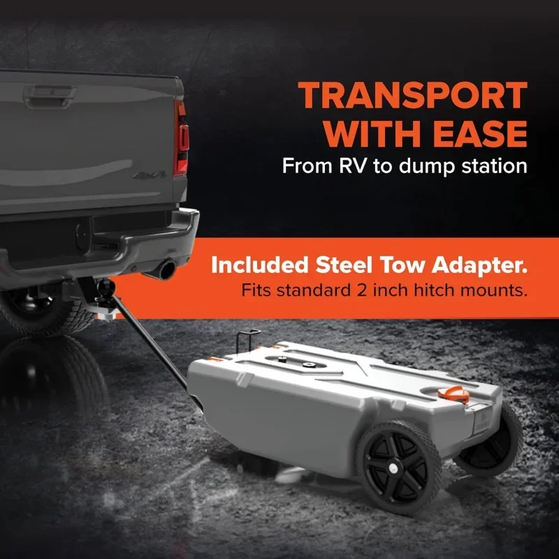 Camco Rhino 36-Gallon Portable Camper / RV Tote Tank-Features 2 Steerable No-Flat Front Wheels & Built-In Gate Valve-Inc