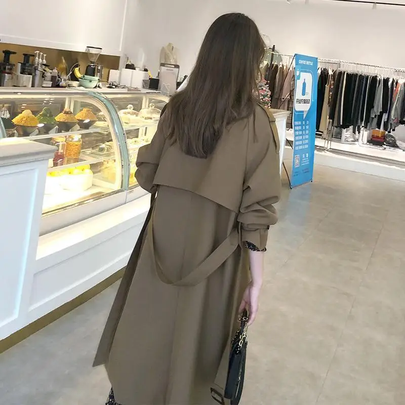 Fashion Women's Windbreaker 2023 Korean Version New Autumn/Winter Mid Length Coat Over Knee Temperament Goddess British Style