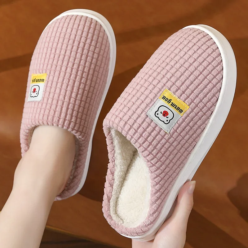 New Fashion Indoor Slippers Women Men Winter Thick Sole Home Warm Couples Shoes Non-Slip Flat Platform Women's Cotton Slippers