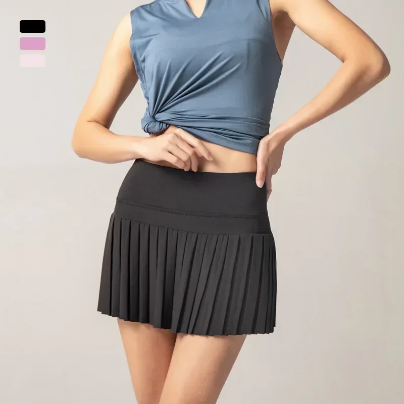 Sports Yoga Skirt Anti-Shine Fake Two Piece Fitness Pleated Tennis Skirt