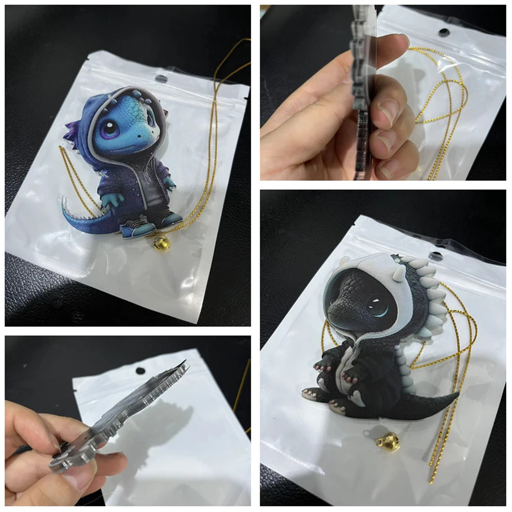Cartoon Dragon Statue Acrylic Pendant Christmas Tree Decoration Pendants Car Interior Decoration String Bead Hanging Ornament 2D