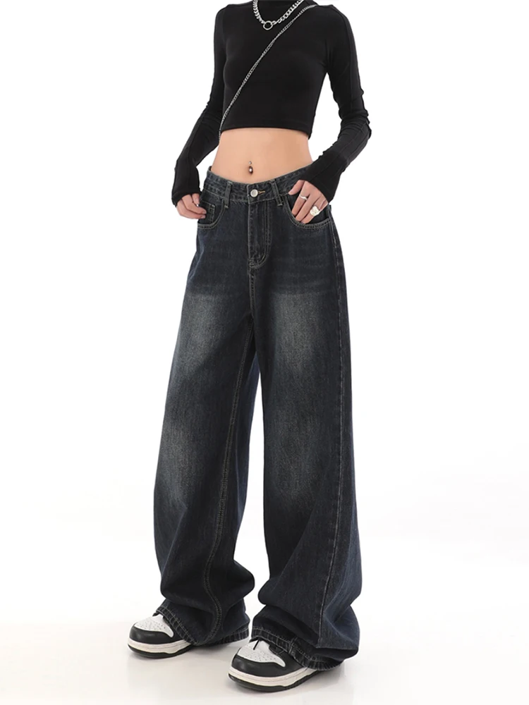 

Harajuku Y2k Women 2000s Aesthetic Baggy Stacked Jeans Denim Wide Leg Pants Long Trousers Grunge Cyber Kpop E-girl Punk Style