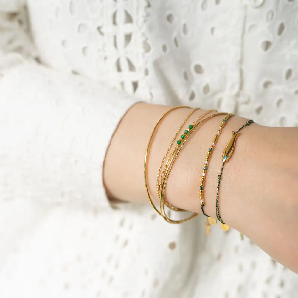 Gold-Plated Fish Zircon with Flash Green Bracelet Wrist Chain