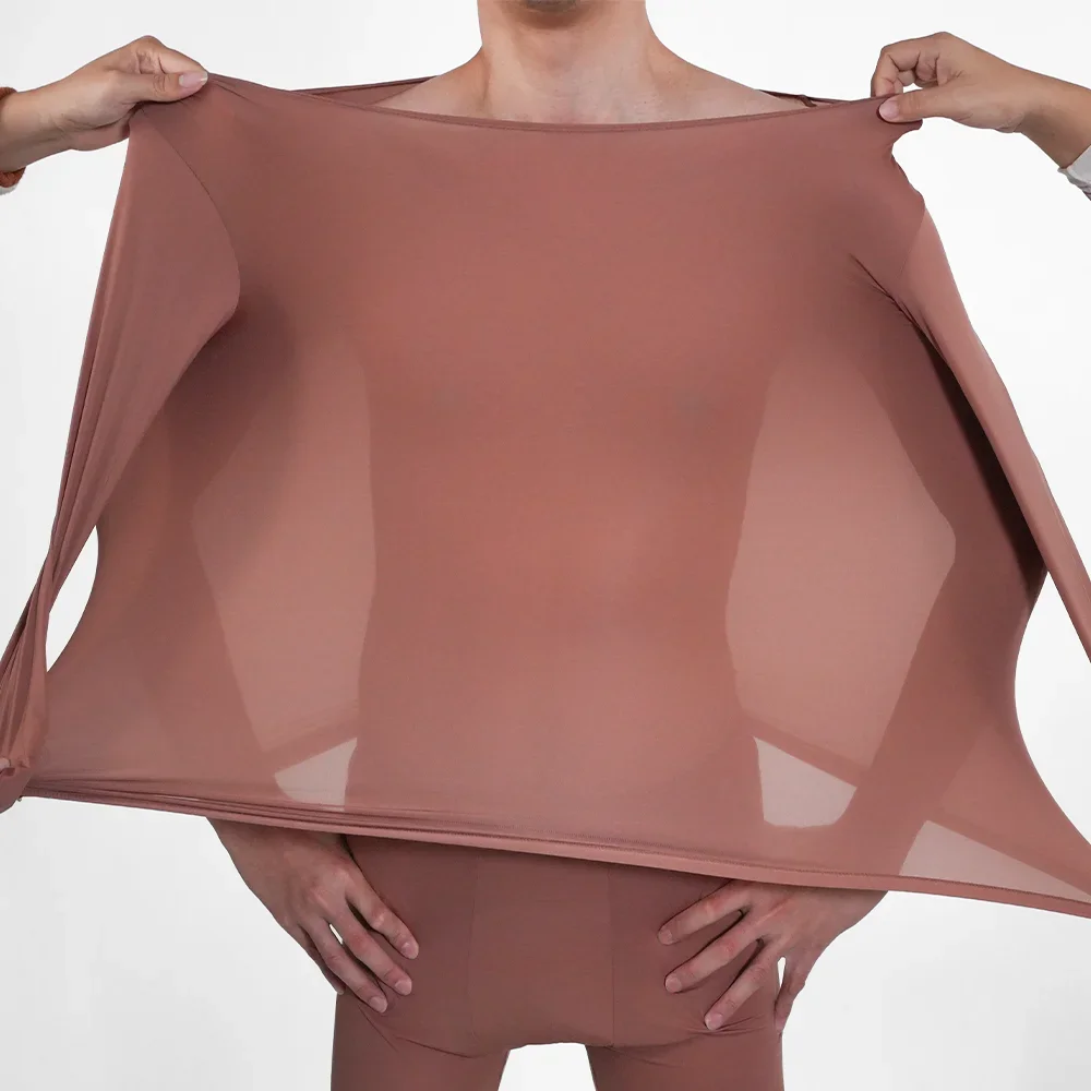 Mens Thermal Underwear Set Seamless Ultra-thin Pajamas Suit High Elastic Long Sleeve Long Johns Autumn Winter Skincare Clothing