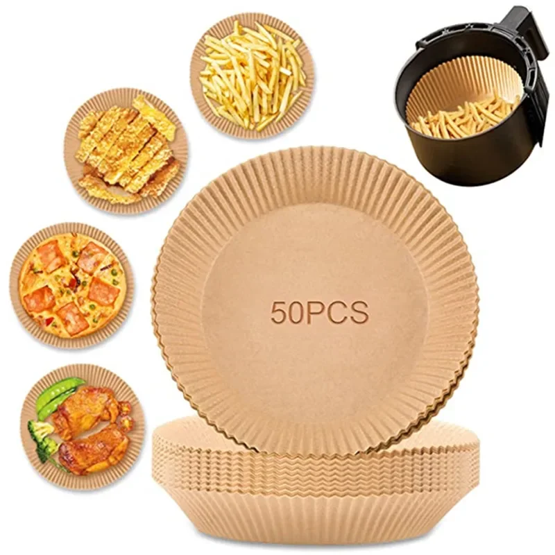 

50Pcs Air Fryer Disposable Paper Mat Non-Stick Air Fryer Liner round Baking Paper Grease and Waterproof Baking Pan Bakeware