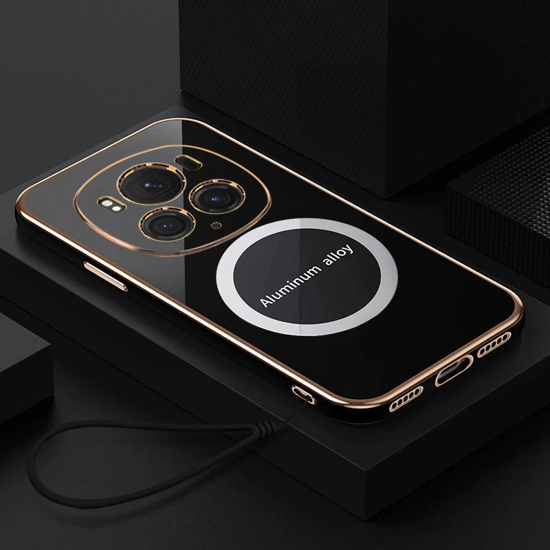 Luxury Square Plating Shockproof Silicone Back Cover with Magnetic Attraction