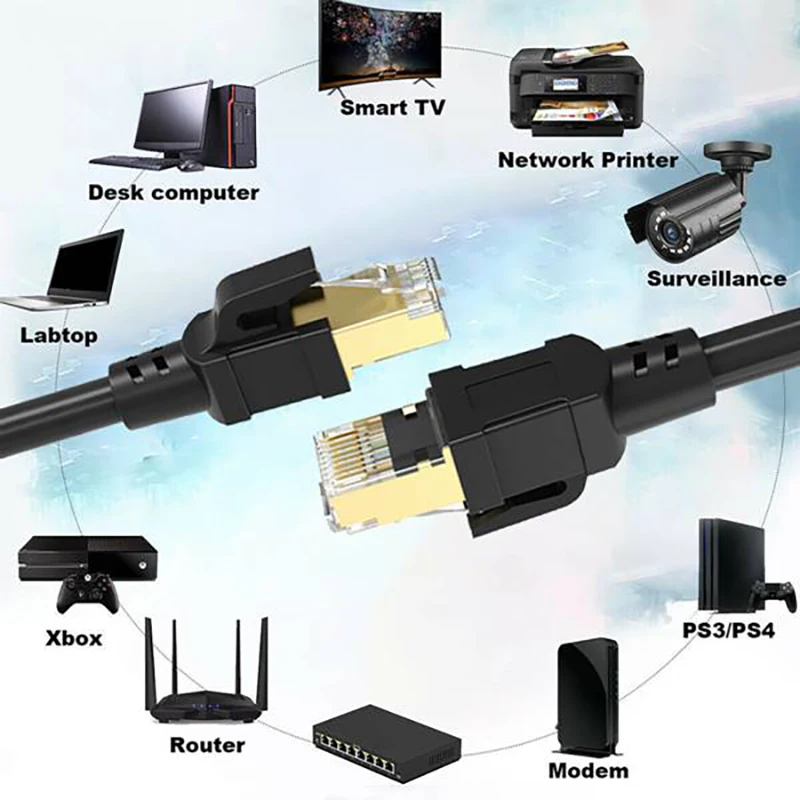 CAT8 이더넷 케이블, 가정용 광섬유 광대역 40Gbps 초고속 RJ45 컴퓨터 라우터 네트워크 케이블, 1m