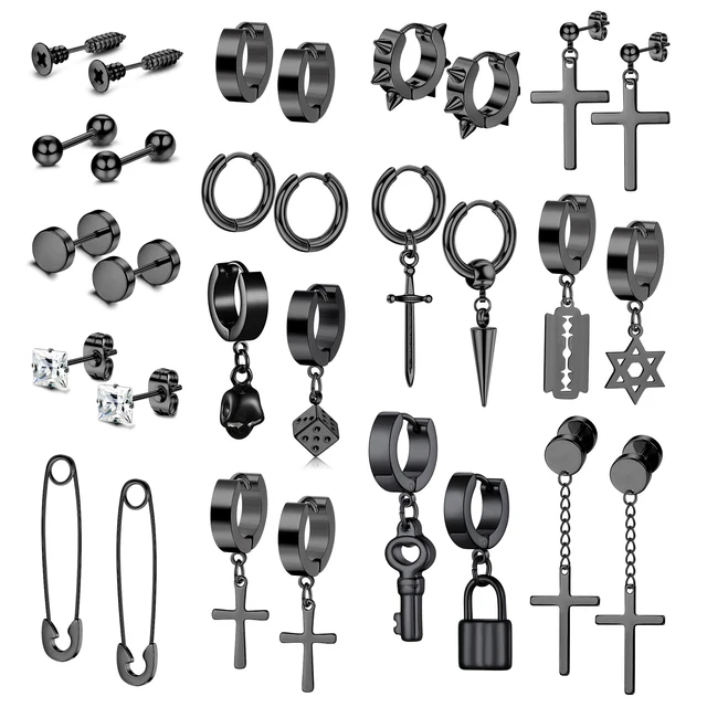 6 Paia Orecchini A Cerchio Con Croce - Acciaio Inox Unisex