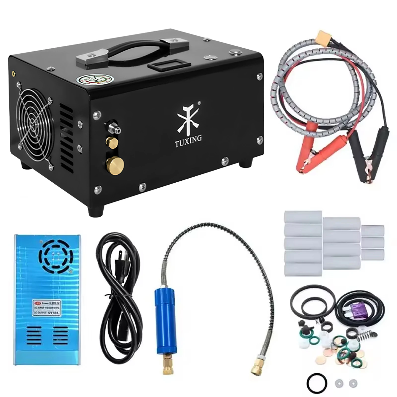 Air Compressor Air Gun Pump 300Bar 12V PCP 4500Psi Portable Auto-Stop with 12V Power Supply PCP Rifle