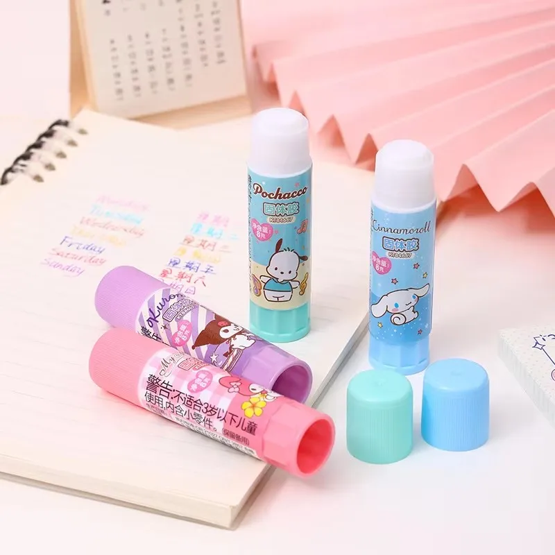 4/24pcs Sanrio 헬로 키티 솔리드 접착제 멜로디 Kuromi 슈퍼 강한 접착제 접착제 스틱 학생 사무용품 학교 용품