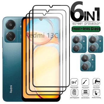 Protecteur d'écran en verre pour Xiaomi Redmi 13C, couverture complète 9H, film de téléphone, verre d'objectif, 6 en 1, Guatemala