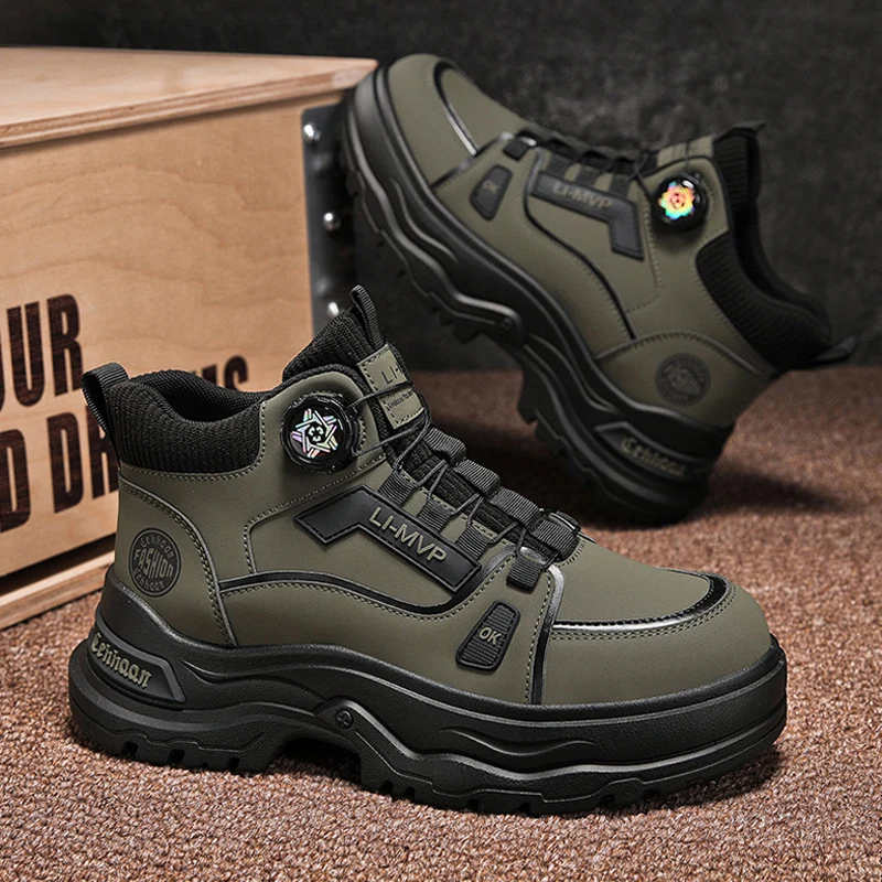 British Style Men's Motorcycle Boots Outdoor Leather Ankle Boots Man Platform High Top Tooling Shoes for Men Casual