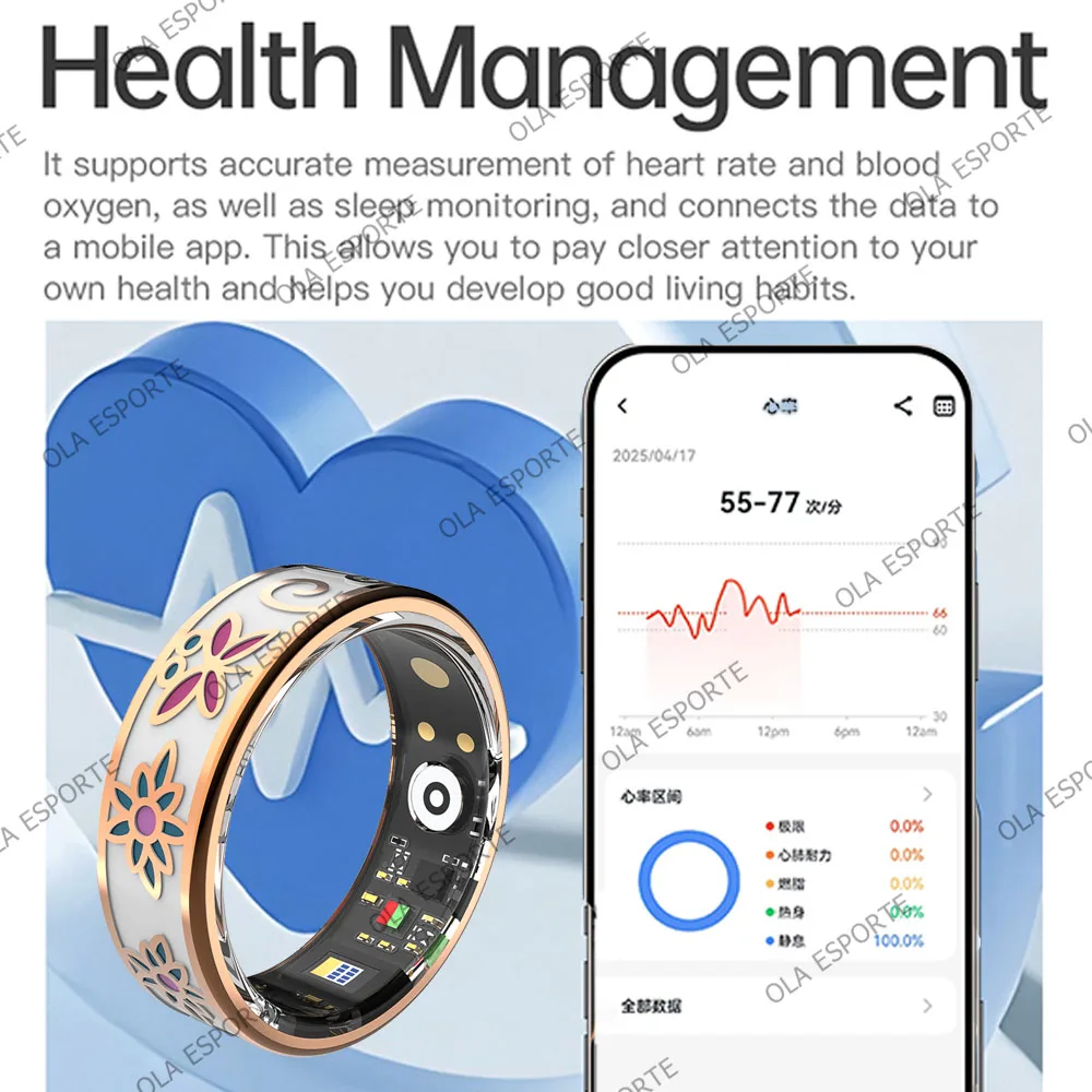 New Enamel Health Smart Ring Men Women Heart Rate Sleep Blood Pressure Monitor Waterproof Fitness Sports Smartring Android IOS