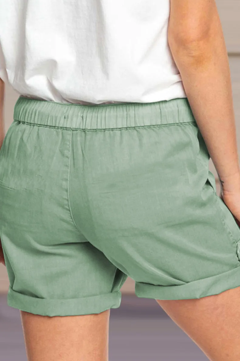 Women's Shorts 2023 Summer New Fashion Casual Shorts Solid Color Ties Straight Shorts Female